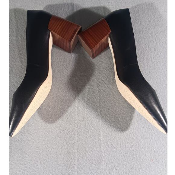 Cole Haan Womens Black Leather Pumps Block Heel Pointed Toe Classic Dress Shoe9B - Picture 3 of 5